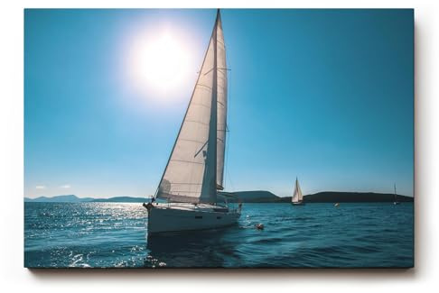 Sinus Art Wandbild 60x40cm Friedvolle Szene eines Segelboots unter blauem Himmel mit strahlendem Sonnenschein