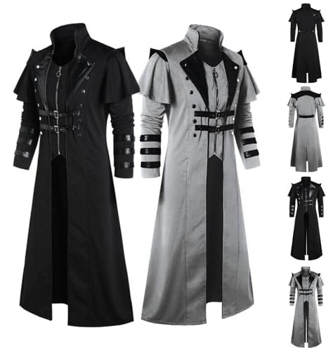 luoluoluo Men's Gothic Long Coat Pirate Jacket Medieval Vintage Overcoat Steampunk Trench Coat Victorian Tailcoat Uniform Full Length Windbreaker Tuxedo Jackets Cosplay Overcoats Costume S-5XL