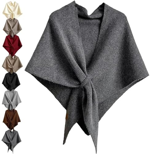 Generisch Einfarbiger Wollmisch-Schal für Damen, geknüpfter Wollschal, gestrickter Dreieck-Schal, kuscheliger Cross-Cape für Herbst und Winter, eleganter warmer Wickelschal für Damen