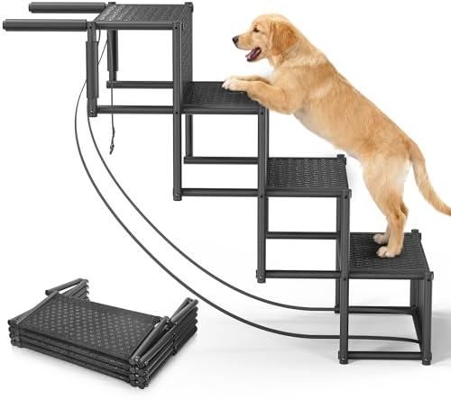 Zusammenklappbare Hundetreppe fürs Auto (4 Stufen) – Faltbare Haustiertreppe für Pkw und SUV, ausziehbare Hundetreppe für LKW, leichte Treppe, Tragkraft bis 80 kg