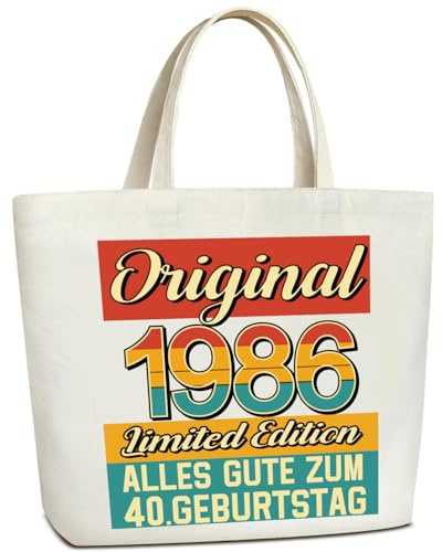 Bolsa de lona de algodón grande para compras de regalo para mamá, abuela, hermana, colega, jubilado, maestro, educador para cumpleaños, Navidad, 1986, 52 x 40 x 10 cm