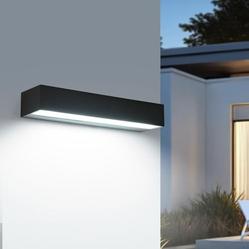 Riserva Applique Murale Exterieur Noir LED 16W, IP65, Noir, 6500K | Lampe Murale Exterieur Moderne Rectangulaire pour Cour, Jardin, Garage, Balcon, Véranda