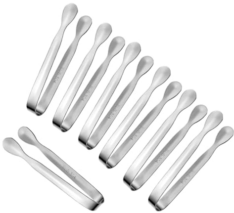 Keiwhsly 7Pcs 4.3Inch MiniAppetizer Tongs, 304 Stainless Steel Small Serving Tongs for Charcuterie Board, Self-Serve, Tea Party Catering, Coffee, Desserts(Silver)