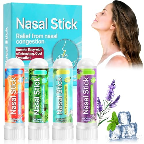 AUYAO Nasal Stick 4PC Aroma Inhaler Stick Minze-aromatherapie Energy Stick Duftstick Nose für Schnelle Hilfe Einer Erkältung Verstopften Nase Energie & Konzentration Booster für Arbeit Studium Reisen