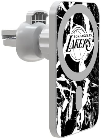 Head Case Designs Officially Licensed NBA Black Marble Los Angeles Lakers Magnetic Car Mount with Wireless Charger 15W Fast Charging Compatible with MagSafe iPhone and Android Qi Devices (White)