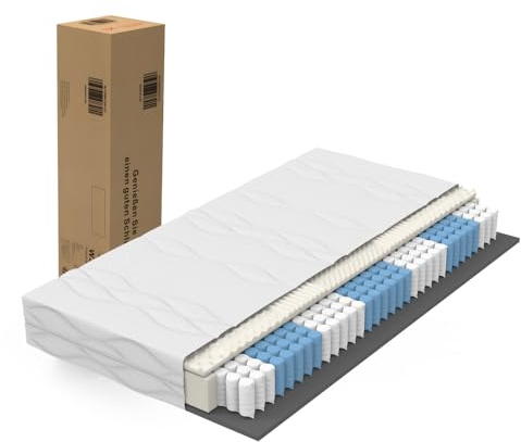 I0I&I0I fickfjädermadrass H3 Öko-Tex 7-zoner ergonomisk madrass 20 cm hög för hälsosam sömn ryggstöd gästrum (vit grå + polyester + 180 x 200 cm)