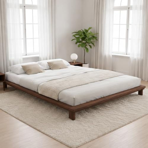 skølm Skald Futonbett 180x200 cm, Eiche massiv, Walnussoptik, mit Stauraum | Bettgestell aus Massivholz, lackiert, Bettrahmen 25 cm hoch, stabiles Holzbett, Massivholzbett, Doppelbett, Holzrahmen