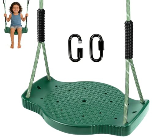 Dakzhou Schaukel, Schaukelsitz Outdoor Indoor bis 90kg, Grün | Höhenverstellbare Schaukel mit Karabinern, Rutschfester Schaukelbrett für Kinder, Erwachsene zum Schaukeln