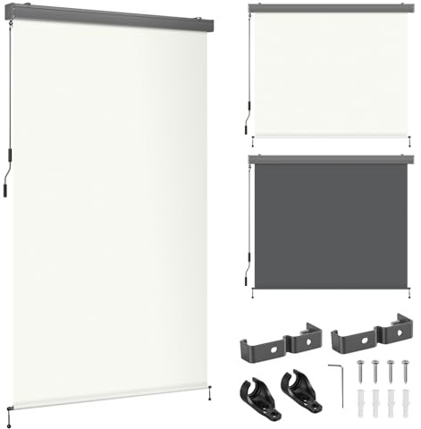 Jayseuw Toldo vertical de 250 x 160 cm, toldo vertical de poliéster de 280 g/m² con manivela, protección solar, protección contra el viento para terraza, balcón, color beige