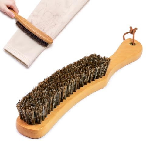 Horsehair Clothes Brush for Pet Hair, Lint & Fluff Remover – Solid Wood Handle for Cashmere, Wool, Suits, Suede, Sofa, Car Seat, Velvet – Home & Travel (Wood Color, 1 Piece)