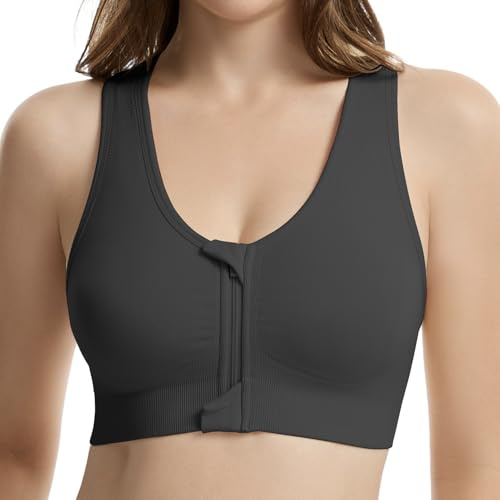 Lemef Zip Front Closure Sports Bras for Women High Impack Wireless Post Surgery Bra Post Op Compression Bras Racerback Yoga Workout Bra