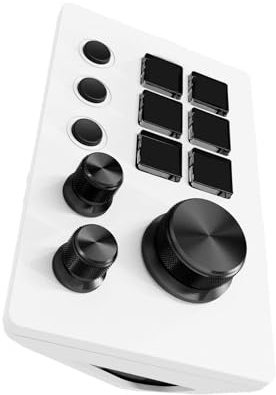 LICAEVEY Programmable Macro Keyboard, 6 Customizable LCD Keys with 3 Metal Knobs, Studio Controller for Streaming, Gaming, Works with Mac and PC (White)