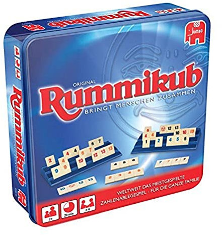 Jumbo Spiele 3973 Original Rummikub in Metalldose - der Spieleklassiker unter den Gesellschaftsspielen - für Erwachsene und Kinder ab 7 Jahren