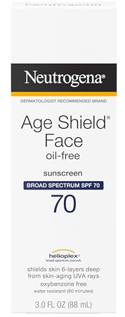Neutrogena Age Shield Anti-Oxidant Face Lotion Sunscreen with Broad Spectrum SPF 70, Oil-Free & Non-Comedogenic Moisturizing Sunscreen to Prevent Signs of Aging, 3 fl. oz