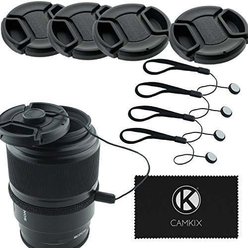 CamKix 4 Stück Snap-on Objektivdeckel oder Zentrum Pinch Objektivdeckel für Nikon, Canon, Sony und andere DSLR-Kameras – Inklusive EIN Mikrofaser Reinigungstuch (72mm)