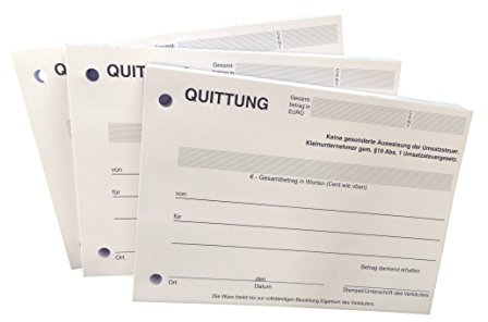 Druckerei Scharlau 5x Block Quittung - Quittungsblock für Kleinunternehmer (§19) - 100 Blatt DIN A6 - gelocht - NICHT durchschreibend (22426)
