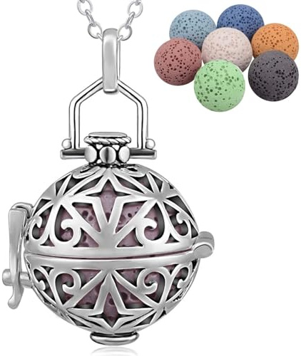 INFUSEU Cadeau Femme Original, Collier Huiles Essentielles Pendentif Diffuseur Aromathérapie Bijoux Parfum MeDaillon Cage Lava Ball Cadeau Pour Femmes Personnalise