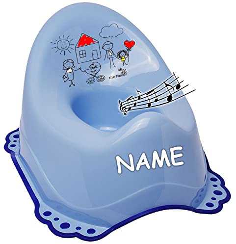 alles-meine.de GmbH Musik & Sound - Anti RUTSCH - Töpfchen/Nachttopf/Babytopf - blau kleine Familie - gemalt inkl. Name - Bieco - Melody - mit großer Lehne + Spritzschutz..