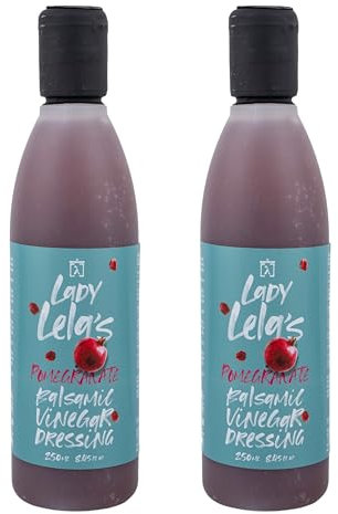 Lady Lela’s Griechisches Granatapfel Balsamico Dressing – 2er Pack (2 x 250 ml) | Balsamico Crème mit Granatapfelsaft | Premium Essig-Sauce für Salate, Gemüse, Käse & Desserts