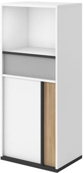 Mirjan24 Kommode 1D2S Imola IM-06 mit Schublade und Tür, Kinderkommode Kinderzimmer, Mehrzweckschrank, Schrank für Jugendzimmer, Schublade Kommode (Weiß/Graphit + Salisbury + Hell Grau)
