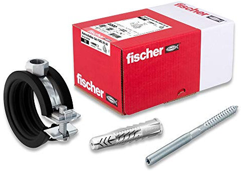 fischer Set di fascette stringitubo FGRS 25 – 30 gvz, set di 30 pezzi: 10 morsetti per tubi articolati FGRS 25 – 30,10 pezzi vite stecca ST8 x 80,10 pezzi tasselli universali UX10 x 60, art. 547058,