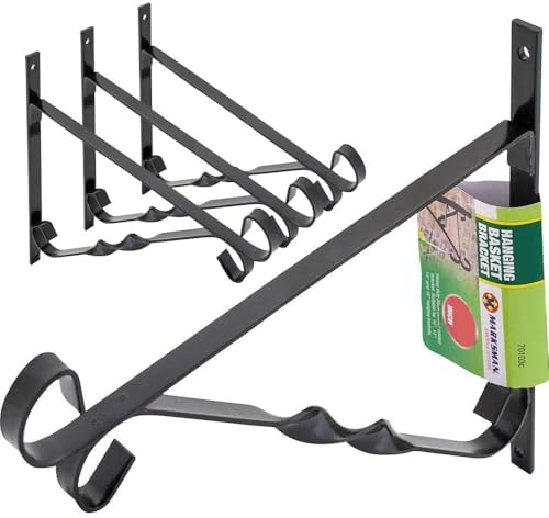 BARGAINSGALORE Set of 4 Hanging Basket Bracket - 10 Decoration Hooks, Flowers, Garden, Wall Mount | for Lantern, Planter, Flower Hanger Fence | Wrought Iron Bracket