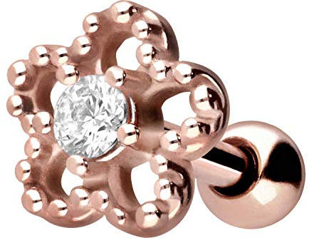 PIERCINGLINE Chirurgenstahl Ohrpiercing | Blume + Kristall | Piercing Ohr Stecker | Farbauswahl