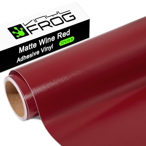 VINYL FROG Vinylfolie Plotter Matt Weinrot Plotterfolie Vinyl 30,5cm x 305cm Selbstklebende Folie für DIY-Geschenke, Tasse, Fenster, Keramik, Kunststoff