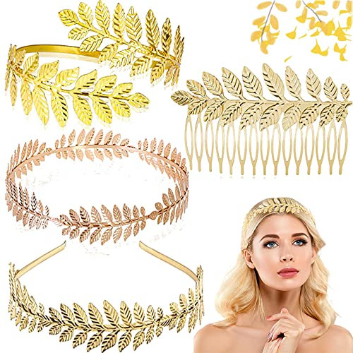 4 Couronne de Déesse, Bandeau de Déesse, Bandeau D'or Couronne, peut être Utilisé Comme Coiffe de Feuille D'or pour les Décorations de Mariée et Les Cadeaux de Noël (D'or)