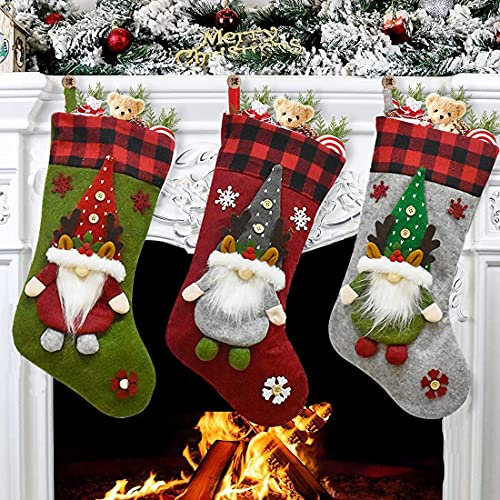 Koomuao 3 Stück Weihnachsstrumpf Nikolausstiefel zum Befüllen und Aufhängen,Weihnachtssocken für Kamin Weihnachtsdeko,für Weihnachtsdeko als Geschenk, Süßigkeiten, DIY Craft (A)