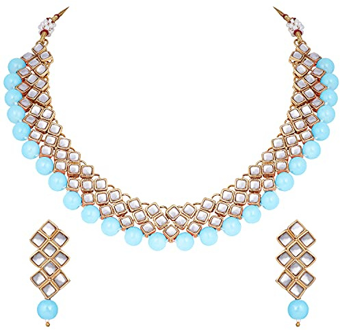 Aheli Stylish Bollywood Wedding Party Wear Necklace Earring Set Indian Ethnic Traditional Jewelry for Women (Sky Blue)