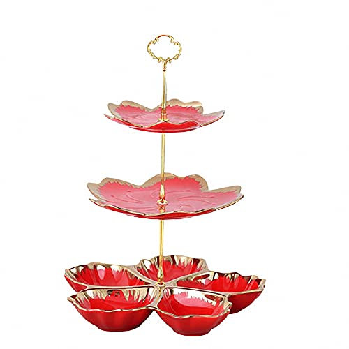 MAOTN Alzata Torta a 3 Piani,Dolci Stand compartimentato Multifunzione, utilizzato la Frutta Piastra Supporto per Feste, Compleanni,Red1,Size