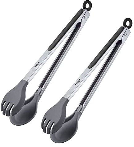 Westmark 2 Buffetzangen, Mit Silikon-Laffen, Gabel- und Löffellaffe, Länge: 32,5 cm, Rostfreier Edelstahl/Kunststoff/Silikon, Round Silicone Maxi, Silber/Schwarz, 162022E3