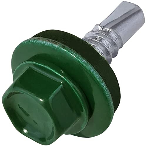 AERZETIX - C57178 - Lot de 50 Vis autoperceuse Ø4.8x19 mm + rondelle d'étanchéité EPDM - peint en couleur vert mousse RAL 6005 - empreinte de la tête 8 mm hexagonale - en acier