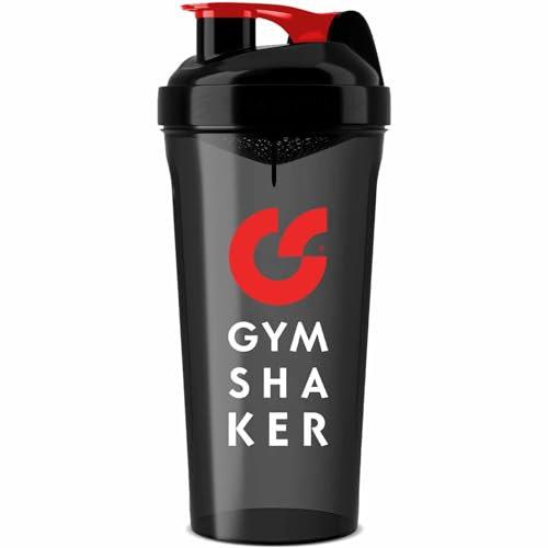 GYMSHAKER Protein Shaker 800 ml - Wabenstruktur-Sieb für cremige Protein Shakes - auslaufsicher & BPA frei - Schwarz Rot