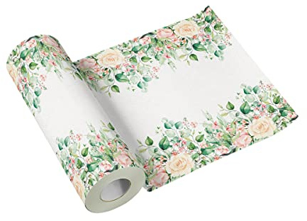PAW Stoffähnliche Tischläufer 40 cm x 24 m - Blumige Momente | Aus Airlaid-Material, saugstark, für Kommunion, Hochzeit, Geburtstag und Taufe, alle 120 cm sauber abtrennbar