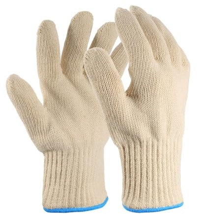 JZK 1 Pair Heavy duty large heat resistant oven gloves with fingers, thick knitted cotton gloves for air fryer, BBQ, gardening gloves for men, kitchen gauntlet gloves