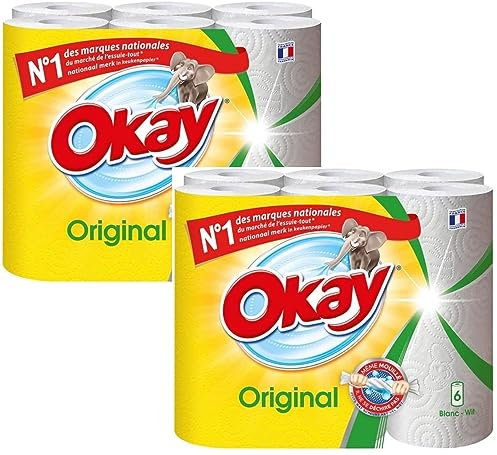 Asciugamano tutto Okay Original – carta bianca bianca per la cucina, 12 rotoli (2 x 6 rlx) economico e resistente, offerta speciale