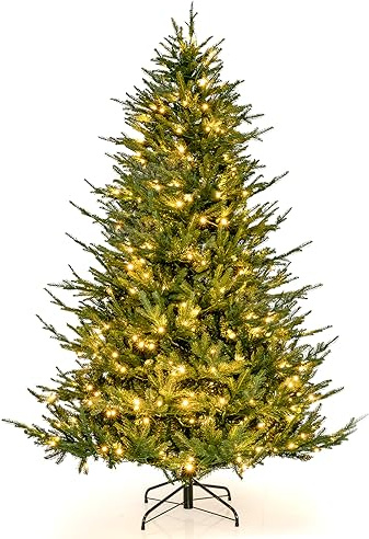 COSTWAY Árbol de Navidad 183cm, Arbol de Navidad con Luces Incorporadas, 280 Luces, Blancas Cálidas, Arboles de Navidad con Luces Integradas, 8 Modos, 788 Ramas de PVC y PE, Arvore de Natal (183cm)