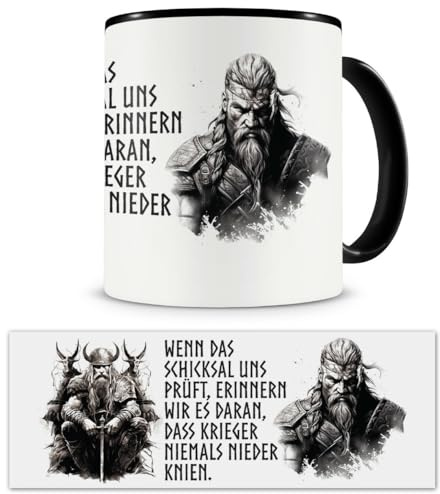 Samunshi® Wikinger Tasse mit Spruch Krieger Knien Niemals Yggdrasil Geschenk für Germanen Nordmänner und Wikinger Fans Kaffeetasse Lustige Tassen z
