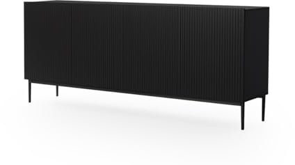 bogart Kommode Nicole 200 cm Sideboard Schrank 4 türiger Wohnzimmerschrank Highboard Schwarz Metallfüße