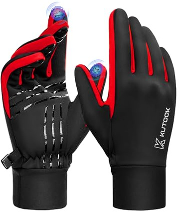 KUTOOK Winddichte Handschuhe Winter Herren Laufhandschuhe Warme Thermo Winterhandschuhe mit 2 Touchscreen Finger Wandern Joggen Laufen Bike Outdoor Sport Gloves Rot XL