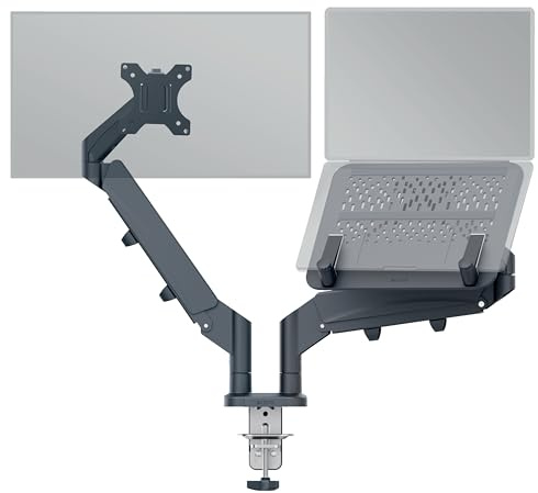 Leitz Ergo - Bras pour Écran PC, Support pour Écran jusqu'à 32 & Ordinateur Portable jusqu'à 17, Libère de l'espace sur Votre Bureau, Coloris Gris, 65380089