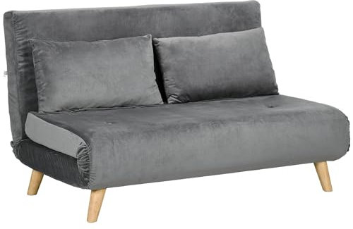 HOMCOM 3 in 1 Schlafsofa 130 x 78 cm Sofa mit Bettfunktion, Klappbar Couch mit Lendenkissen, Samtoptik, Verstellbarer Rückenlehne für Wohnzimmer, Schlafzimmer, Grau