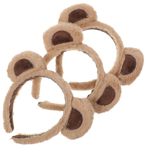 Garneck Bärenohren Stirnband - 3 Stück Plüsch Tierohren Haarreif für Ostern Cosplay Kostüm Zubehör: Weiches Stirnband Kopfbedeckung für Damen Mädchen Kinder Erwachsene Braun Halloween