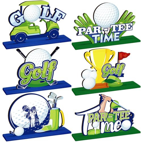 Suzile 6 Pieces Golf Party Decorations Wooden Centerpieces for Tables Cake Topper Golf Party Supplies for Birthday Baby Shower Sport Themed Decor