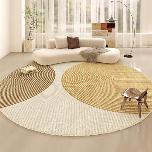 iyoimono Wohnzimmer Teppich Rund 120cm Beige Flauschig Fellteppich Modern Creme Geometrisches Muster Runder Teppich Schlafzimmer Kinderzimmer Weich rutschfest Maschinenwaschbar