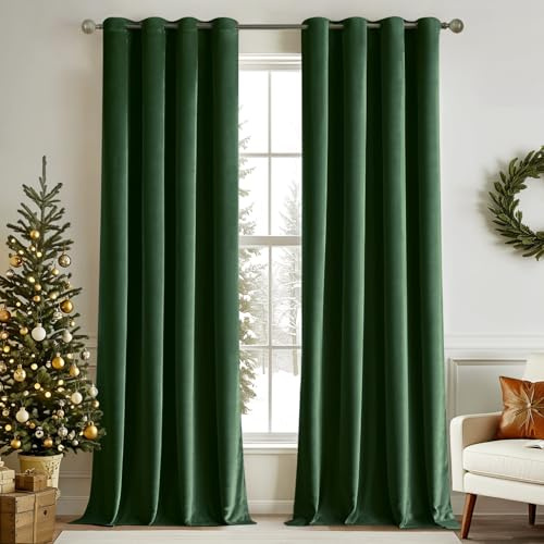 MIULEE Samtvorhang mit Ösen, Vorhänge Blickdicht 140x260 cm Dunkelgrün, 2er | Weicher Gardinen Blickdichter Samtvorhang mit Ösen, Thermoverdunkelnd, Moderner Luxus für Wohnzimmer & Schlafzimmer