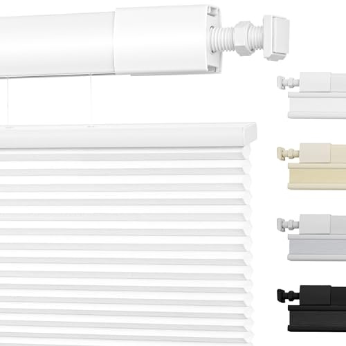 Moonice No Drill Top Down Bottom Up Cellular Pleated Shades Cordless Shades for Windows Light Filtering Honeycomb Blinds for Home Bedroom Office (Light Filtering - White, Custom Size)