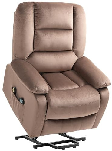 HOMCOM Fernsehsessel mit Aufstehhilfe Elektrisch Relaxsessel mit Liegefunktion Wärmefunktion Massagefunktion Massagesessel mit Fernbedienung Seitentasche Fußteil Taschenfederkern Samtoptik Braun